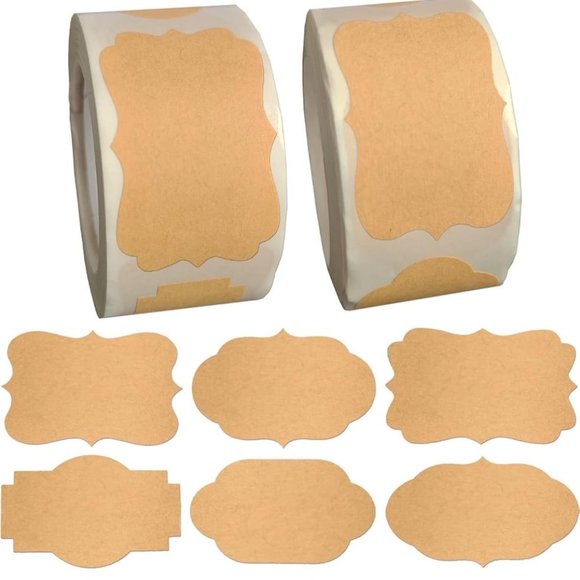 Natural Kraft Labels, Roll of 300 Decorative Stickers 3 Styles Adhesive Write On - Picture 3 of 10